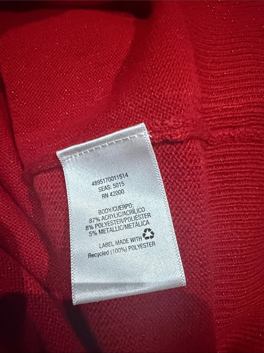 NWOT Late 90s/Early 2000s Basic Editions Lightweight Red Metallic Sparkly Crewne